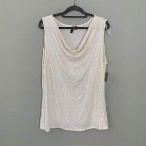 NEW Relativity Women's White Sequin Cowl Neck Sleeveless Tank Top Plus Size 3X